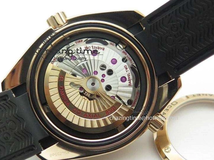 0301 Planet Ocean Professional Rose Gold Liquid Metal V6F 42mm On Black Rubber Strap A Vibrant 8266